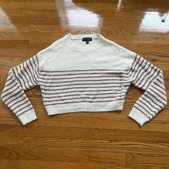 Lu NYC Cream tan striped sweater, M - Picture 2 of 6
